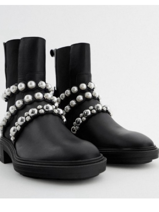 Zara Shoes - Zara Black Ankle Boots with Silver Pearl & Stud Straps